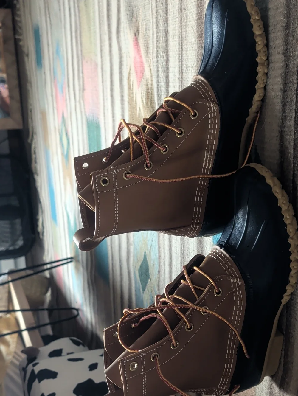 LL Bean Brown and Black Duck Boots - Lace-Up Waterproof 9N Women's